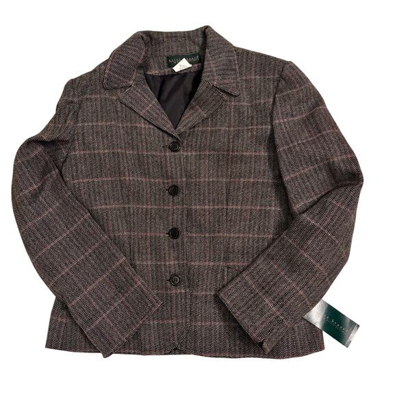 NWT Harve Benard 100% Wool Blazer Plaid Women's Size 16 Black/Red - Picture 1 of 5